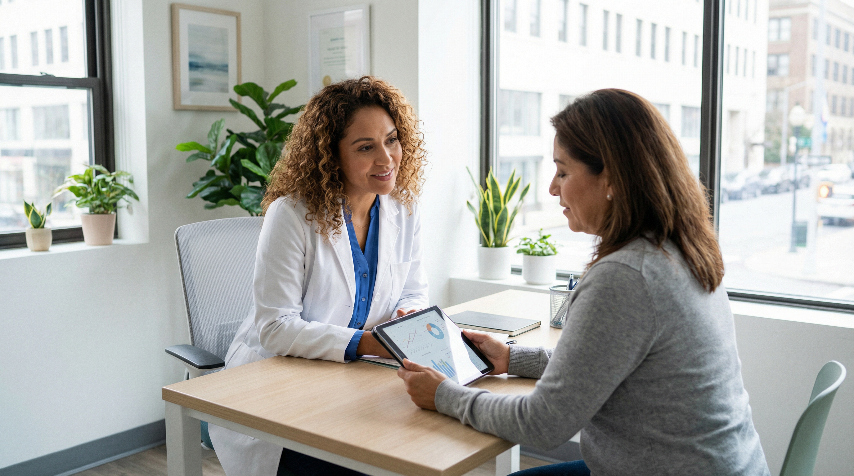 Compassionate doctor consulting with a Latino patient